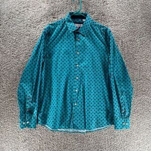 John Lennon Shirt Mens Large Blue Polka Dots Long Sleeve Button Up Classiccore